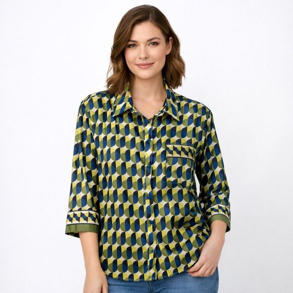 Anthropologie Tops - Anthropologie Shirt Womens Large Multicolor Geometric Button Up 3/4 Sleeve Top
